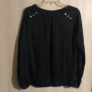 Michael Kors Pleated Silk Blend Black Blouse with Silver Button Accents 4